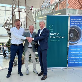 Volker Ebeling, Executive Director, P2X-Europe und SVP New Energy, Chemicals & Gas, Mabanaft; Gunnar Holen, CEO Nordic Electrofuels; Detlev Woesten, CEO P2X-Europe und Chief Sustainability Officer H&R. © Mabanaft GmbH & Co. KG