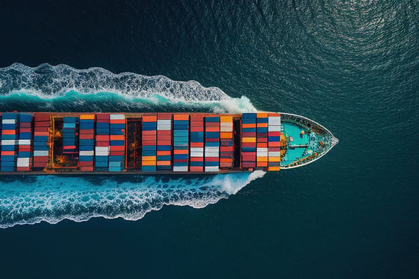 Containerschiff bei voller Fahrt