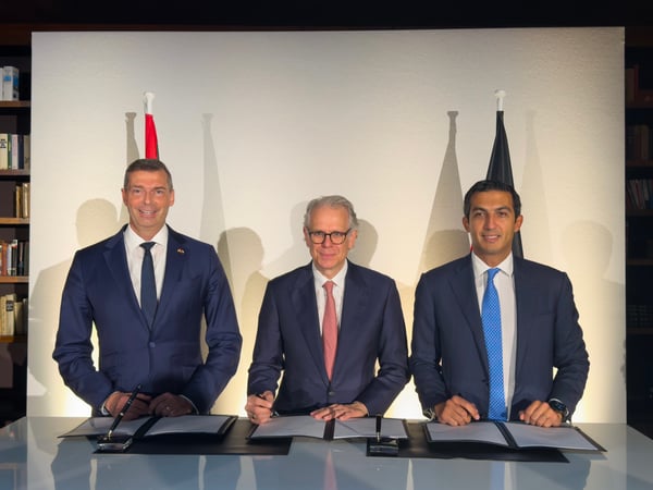 Dr. Markus Steilemann, CEO Covestro AG, Philipp Kroepels Chair Operational Commitee, MB Energy, Ahmed El-Hoshy, CEO, Fertiglobe