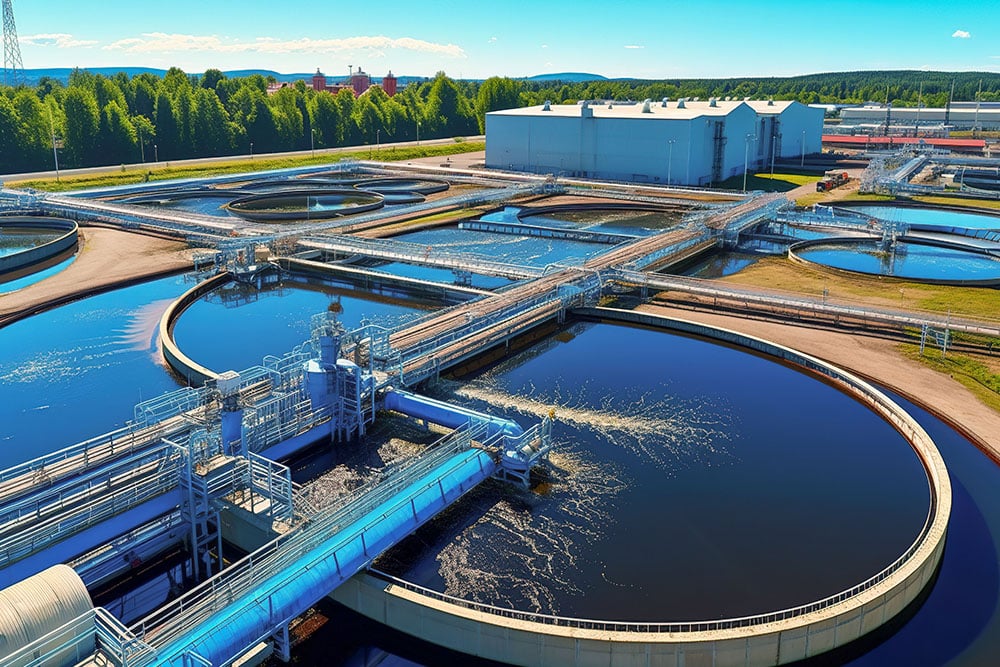 Kläranlage in ländlicher Umgebung als Beispiel für nachhaltige Energieversorgung von Kommunen