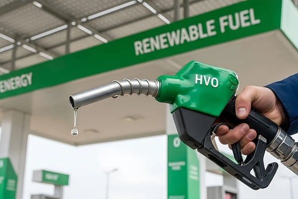 HVO-Zapfpistole an Tankstelle symbolisiert erneuerbare Kraftstoffe