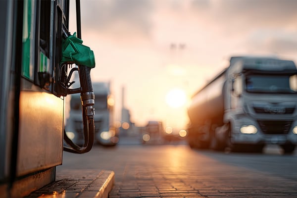 Tanksäule für Dieselversorgung im Abendlicht für Straßentransport Flottenbetrieb