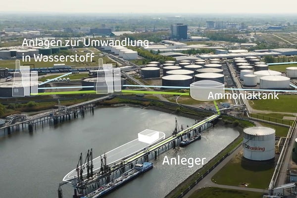 Hafenanlage mit Wasserstoff- und Ammoniakinfrastruktur für Import und Speicherung