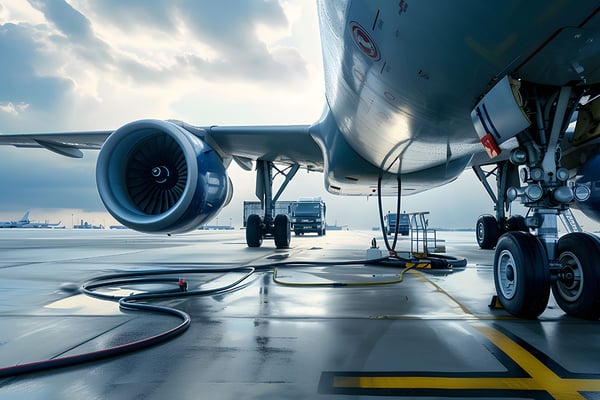 Aircraft refuelling operation on airport apron
