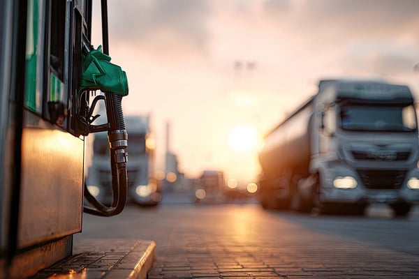 Fuel logistics trucks and cargo aircraft at container port