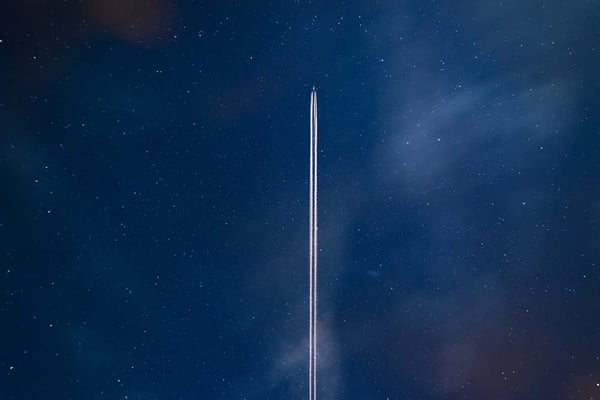 Airplane flying through a clear blue sky
