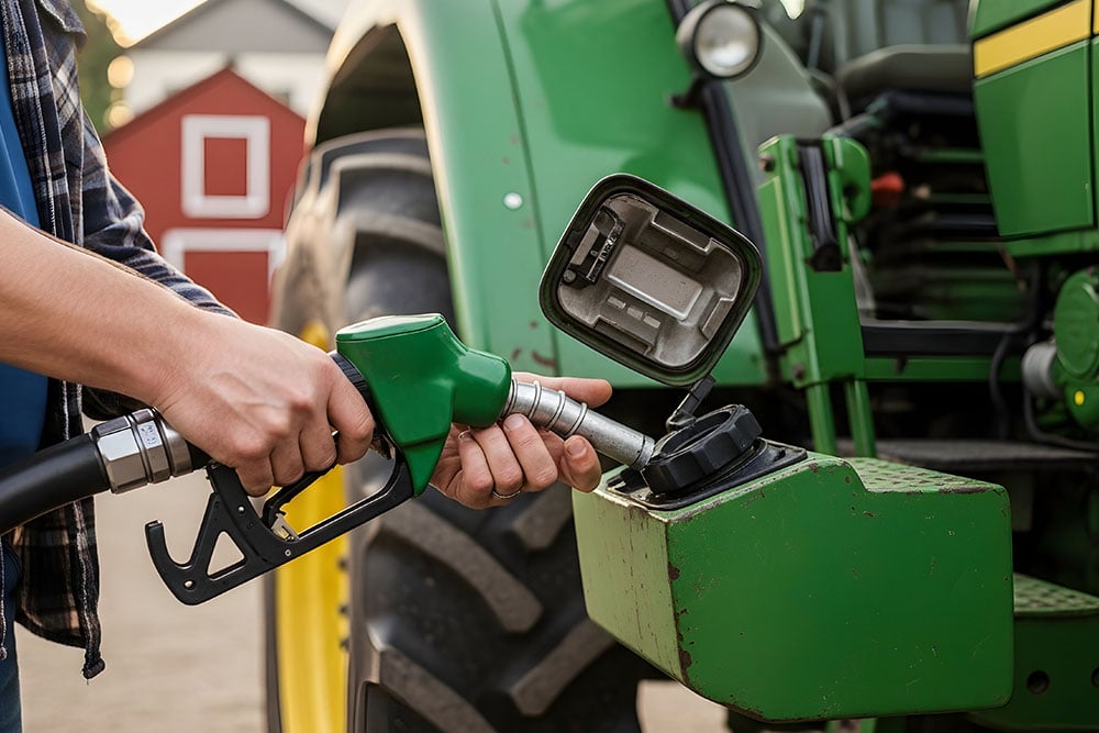 Tractor refueling on the farm