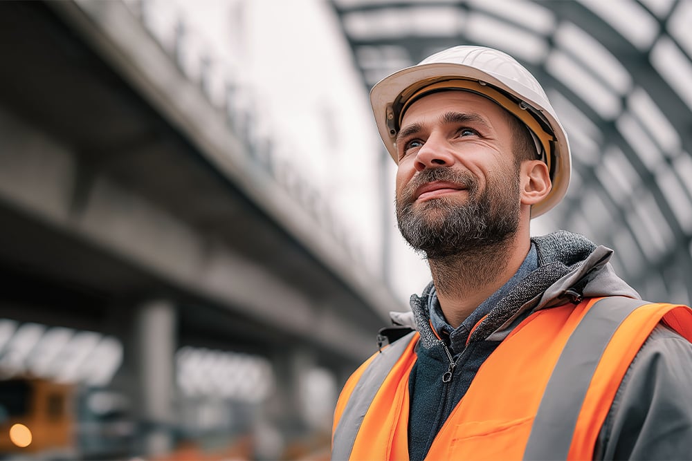 Construction worker with helmet and safety vest