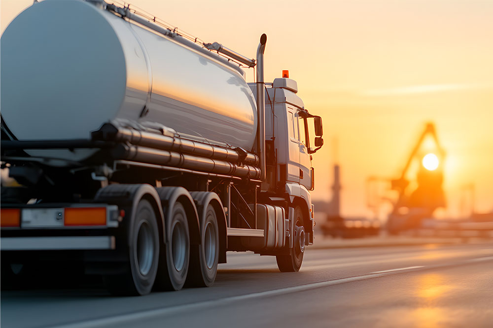 Truck in the harbor at sunset