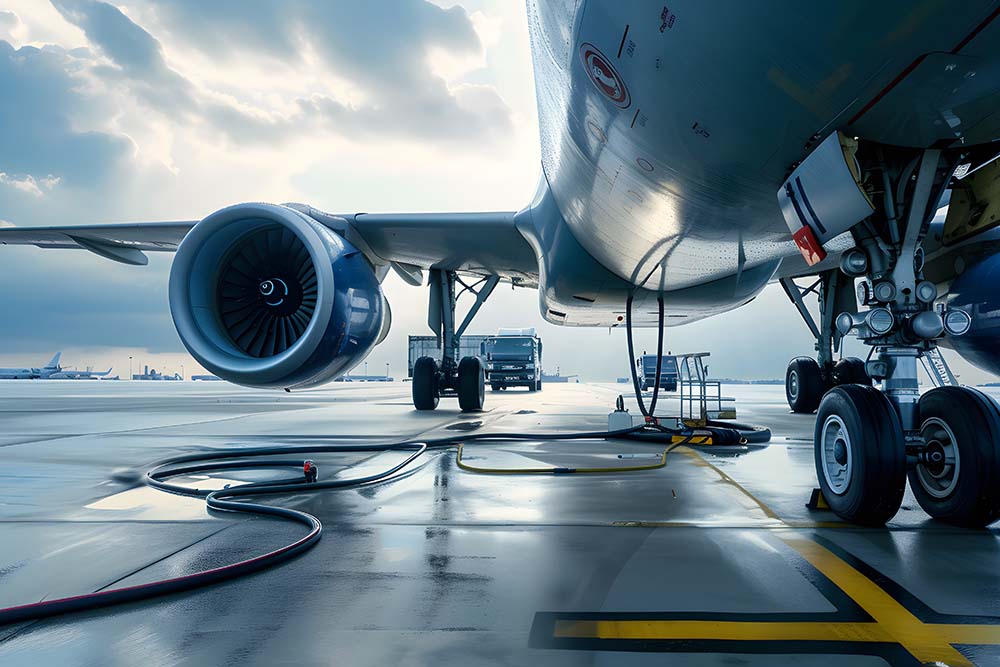 Flugzeugbetankung auf dem Vorfeld für Aviation-Kraftstoffe